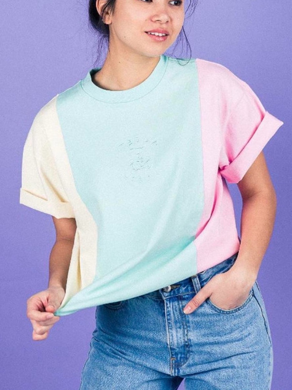 Teddy Fresh Pastel Y2k Retro Colorblock Label Tee. Size Small